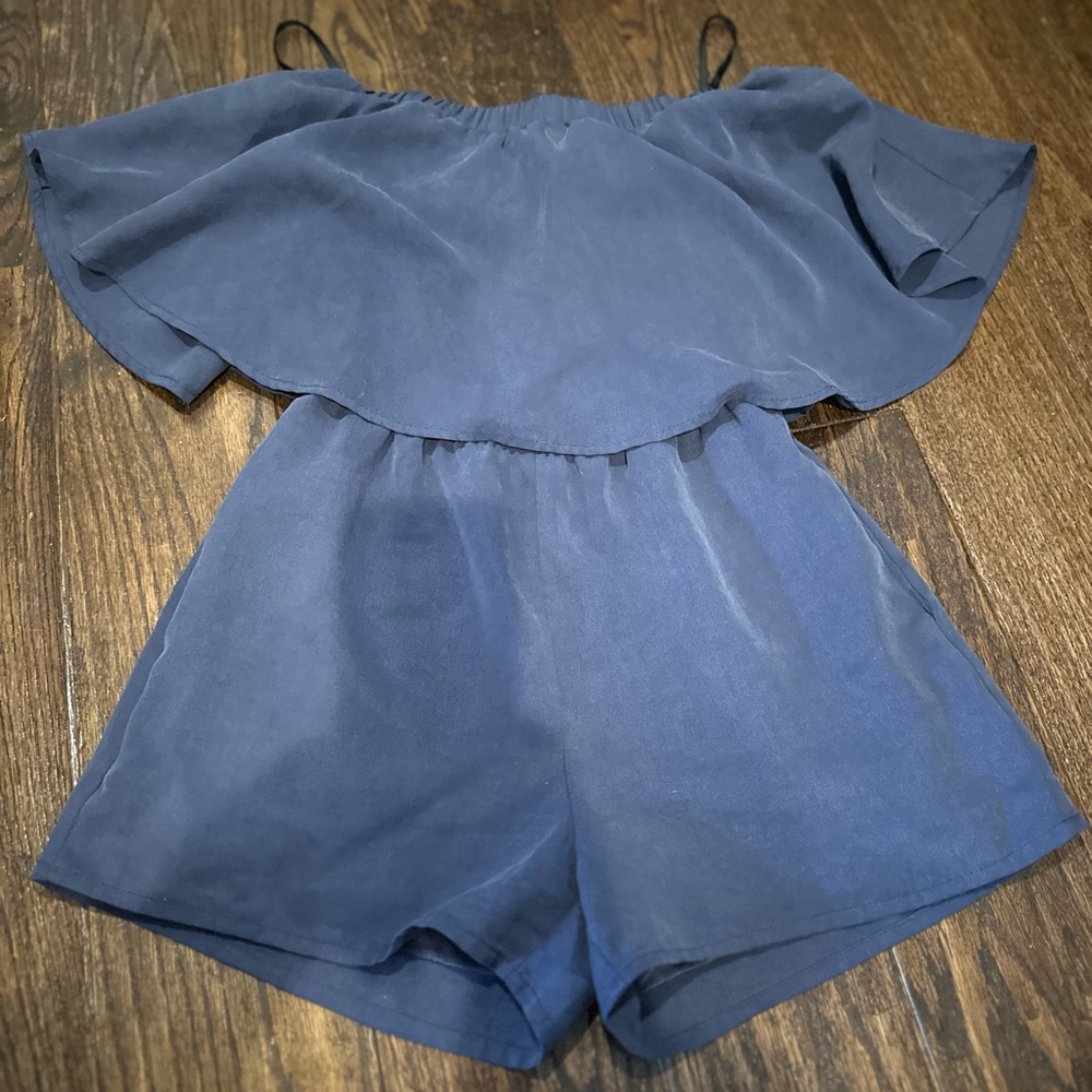 THML Blue Off-Shoulder Jumpsuit